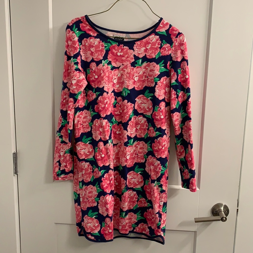 Mud Pie Small Pink & Navy Floral Dress
